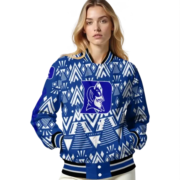 personalized duke blue devils pyramid shapes blue varsity jacket latest model.webp