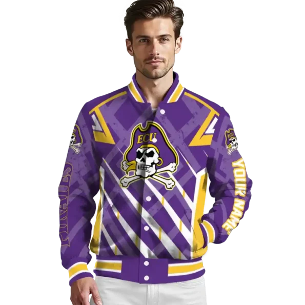 personalized east carolina pirates chevron angles purple varsity jacket high quality.webp