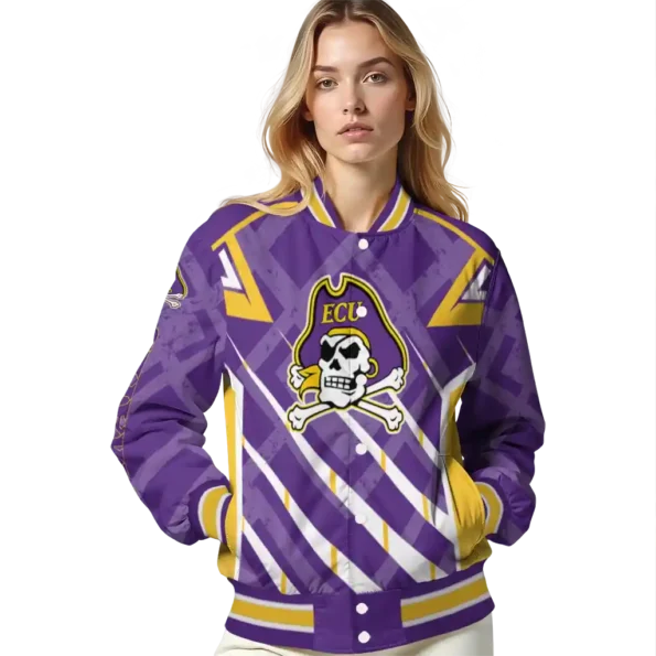personalized east carolina pirates chevron angles purple varsity jacket latest model.webp