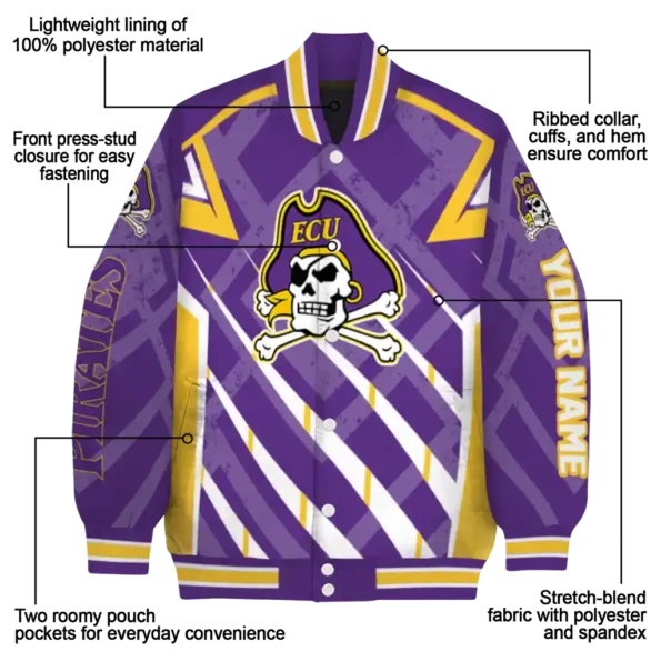 personalized east carolina pirates chevron angles purple varsity jacket new arrival.webp