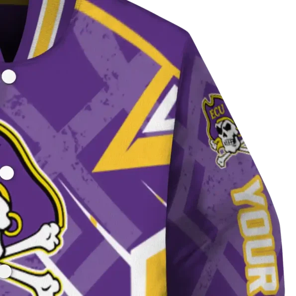 personalized east carolina pirates chevron angles purple varsity jacket premium grade.webp