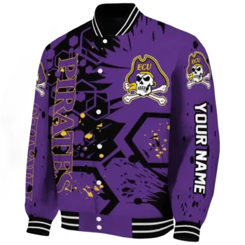 personalized east carolina pirates hexagon cluster purple black varsity jacket best selling.webp