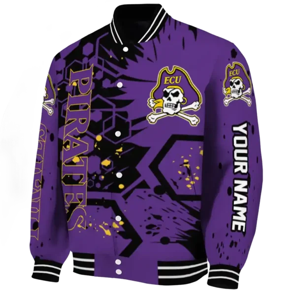 personalized east carolina pirates hexagon cluster purple black varsity jacket best selling.webp