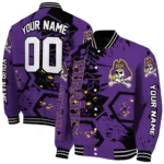 personalized east carolina pirates hexagon cluster purple black varsity jacket best selling.webp