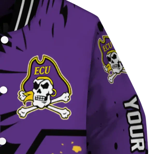 personalized east carolina pirates hexagon cluster purple black varsity jacket premium grade.webp