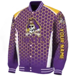 personalized east carolina pirates hexagon grid purple varsity jacket best selling.webp
