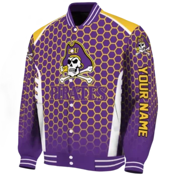 personalized east carolina pirates hexagon grid purple varsity jacket best selling.webp