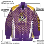 personalized east carolina pirates hexagon grid purple varsity jacket best selling.webp