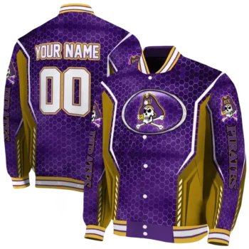 personalized east carolina pirates power plate purple varsity jacket fashion forward.webp