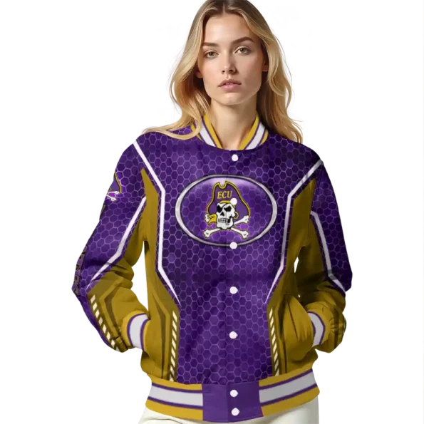 personalized east carolina pirates power plate purple varsity jacket latest model.webp