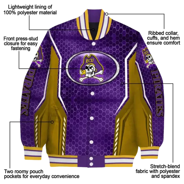 personalized east carolina pirates power plate purple varsity jacket new arrival.webp