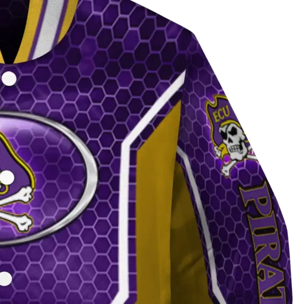 personalized east carolina pirates power plate purple varsity jacket premium grade.webp