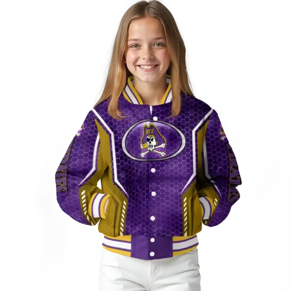 personalized east carolina pirates power plate purple varsity jacket top rated.webp
