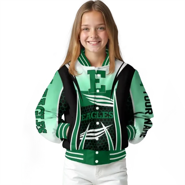 personalized eastern michigan eagles mesh effect green black varsity jacket top rated.webp