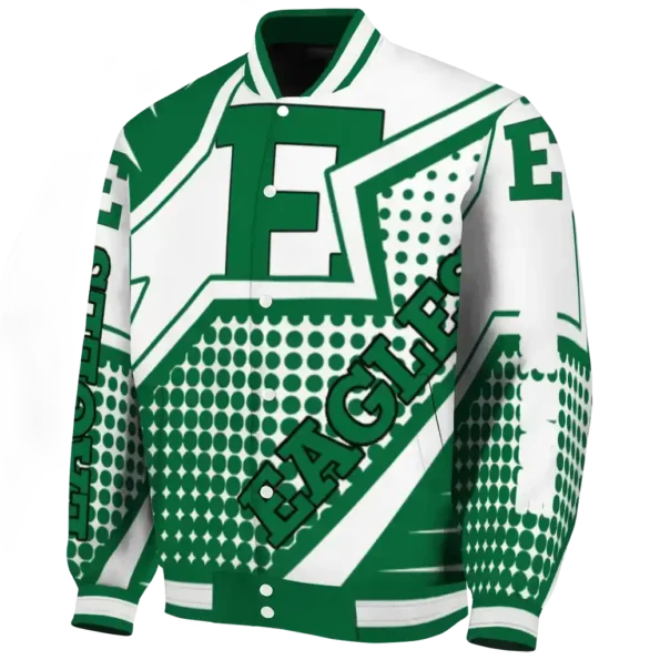 personalized eastern michigan eagles star burst green varsity jacket best selling.webp