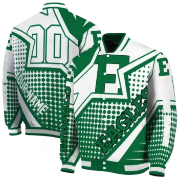 personalized eastern michigan eagles star burst green varsity jacket fashion forward.webp