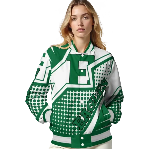 personalized eastern michigan eagles star burst green varsity jacket latest model.webp