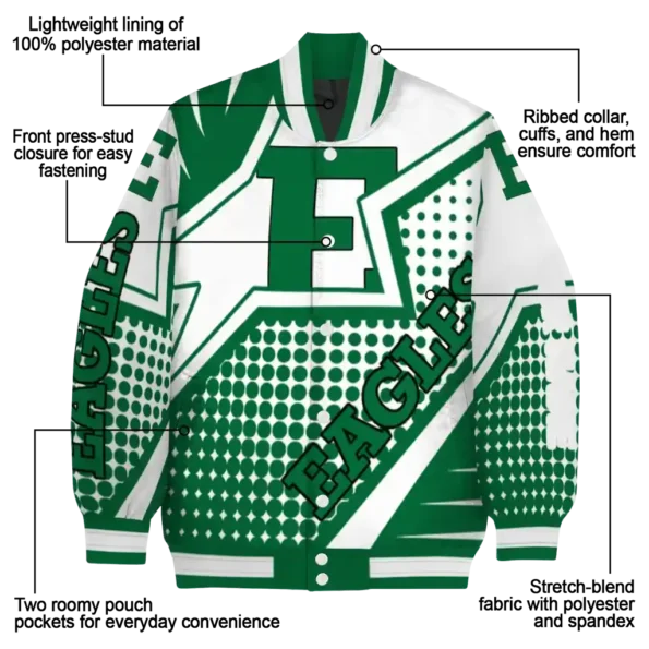 personalized eastern michigan eagles star burst green varsity jacket new arrival.webp