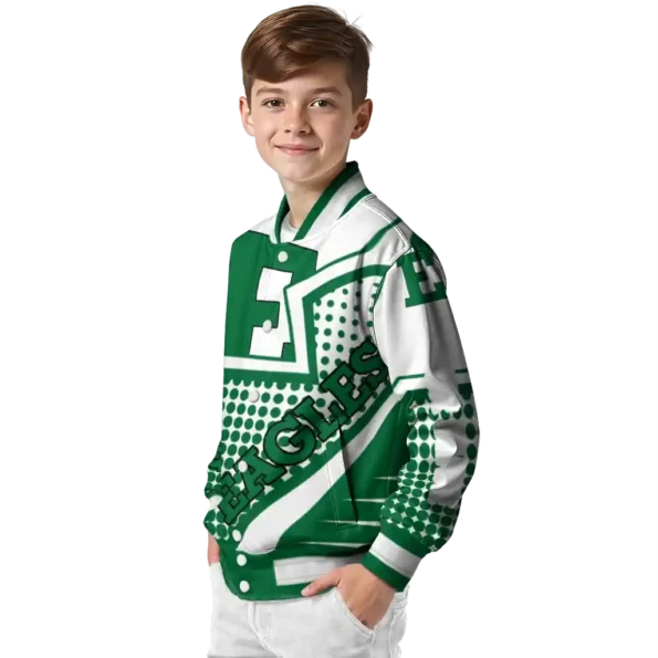 personalized eastern michigan eagles star burst green varsity jacket trendy.webp