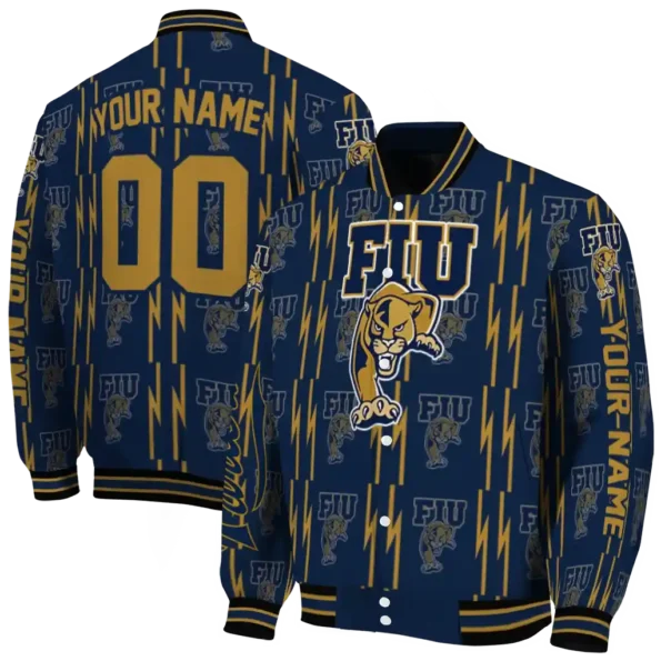 personalized fiu panthers bolt stripe blue varsity jacket fashion forward.webp