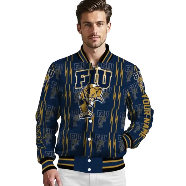 personalized fiu panthers bolt stripe blue varsity jacket high quality.webp