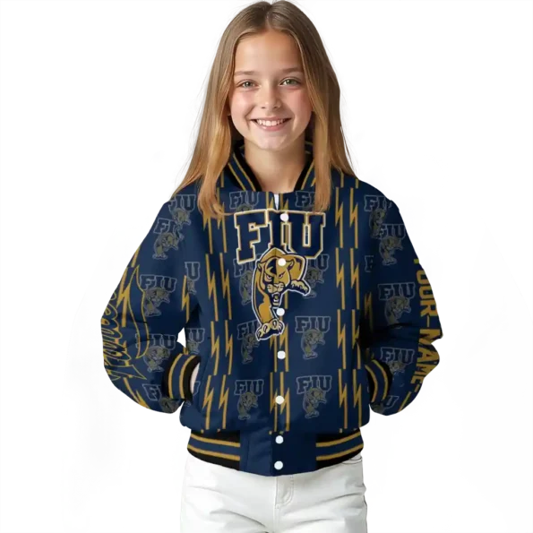 personalized fiu panthers bolt stripe blue varsity jacket top rated.webp