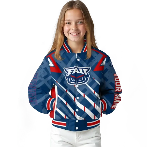 personalized florida atlantic owls chevron angles blue varsity jacket top rated.webp