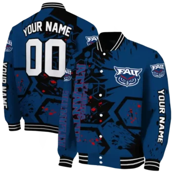 personalized florida atlantic owls hexagon cluster blue black varsity jacket fashion forward.webp