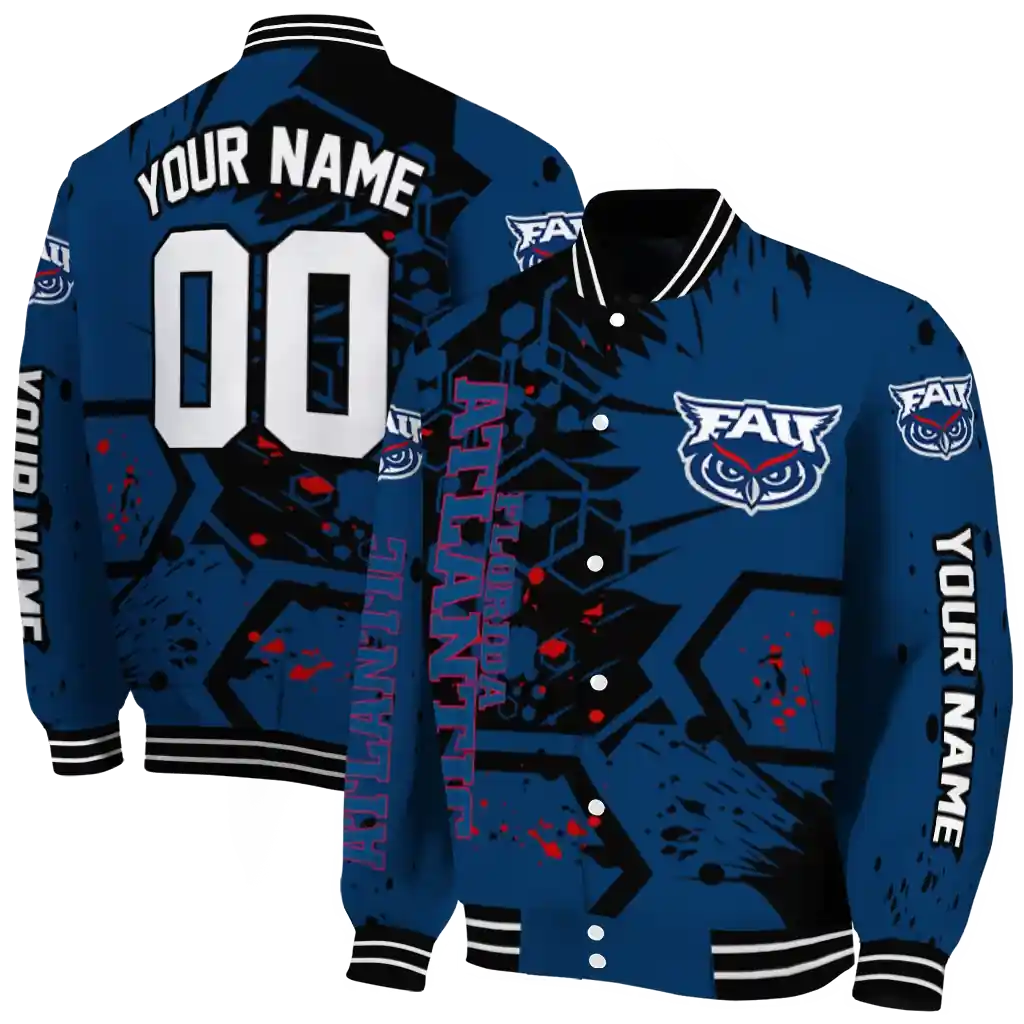 personalized florida atlantic owls hexagon cluster blue black varsity jacket fashion forward.webp personalized florida atlantic owls hexagon cluster blue black varsity jacket fashion forward.webp