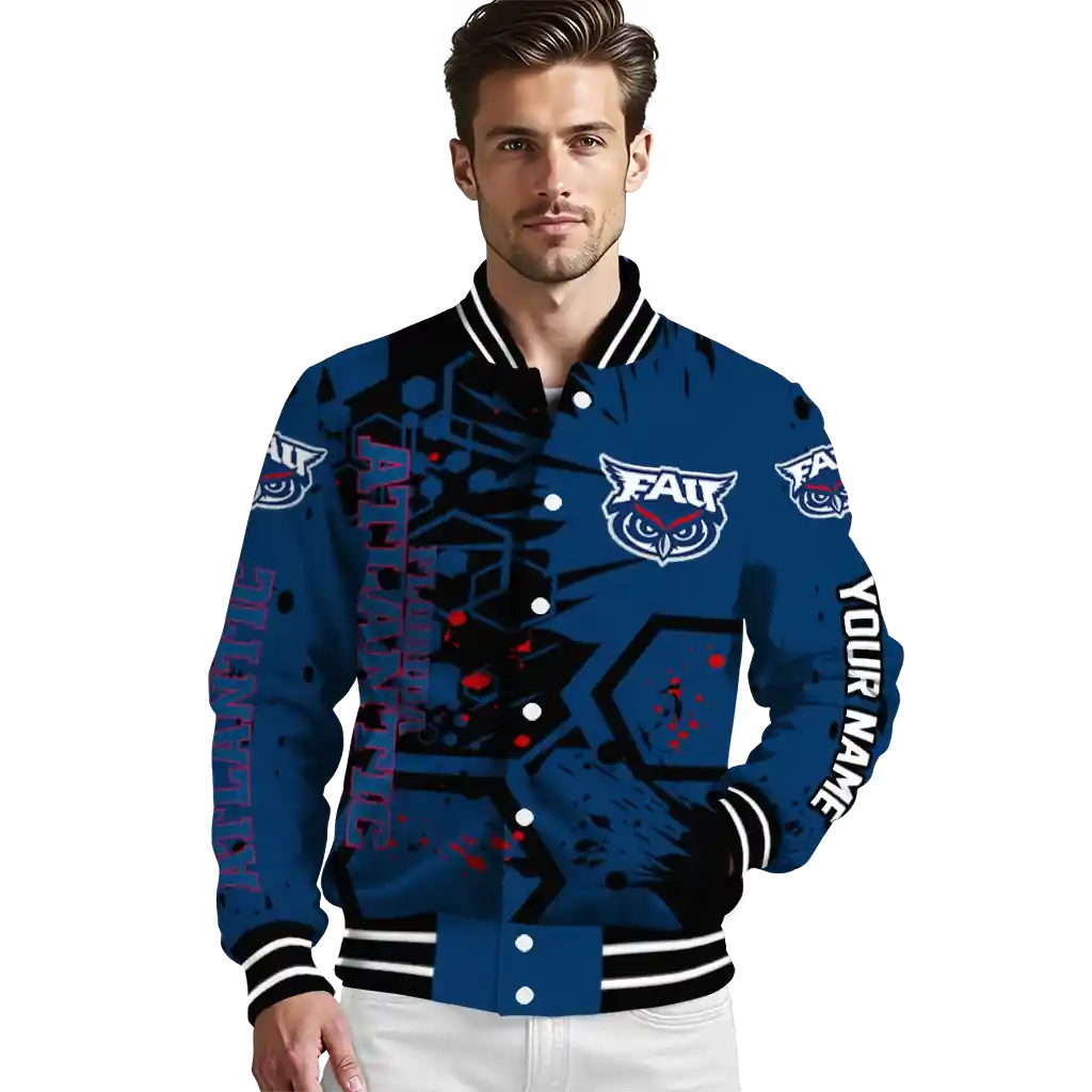 personalized florida atlantic owls hexagon cluster blue black varsity jacket high quality.webp personalized florida atlantic owls hexagon cluster blue black varsity jacket high quality.webp