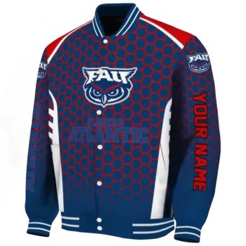 personalized florida atlantic owls hexagon grid blue varsity jacket best selling.webp