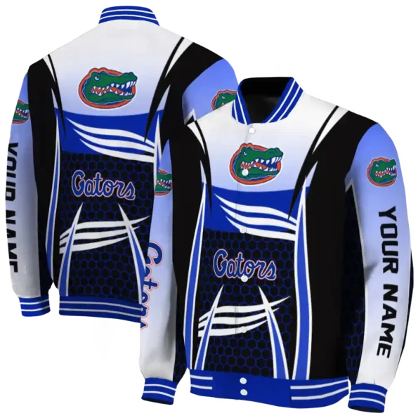 personalized florida gators mesh effect blue black varsity jacket fashion forward.webp