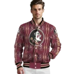 personalized florida state seminoles bolt stripe garnet varsity jacket best selling.webp