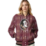 personalized florida state seminoles bolt stripe garnet varsity jacket best selling.webp