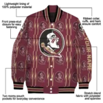 personalized florida state seminoles bolt stripe garnet varsity jacket best selling.webp