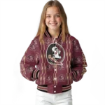 personalized florida state seminoles bolt stripe garnet varsity jacket best selling.webp