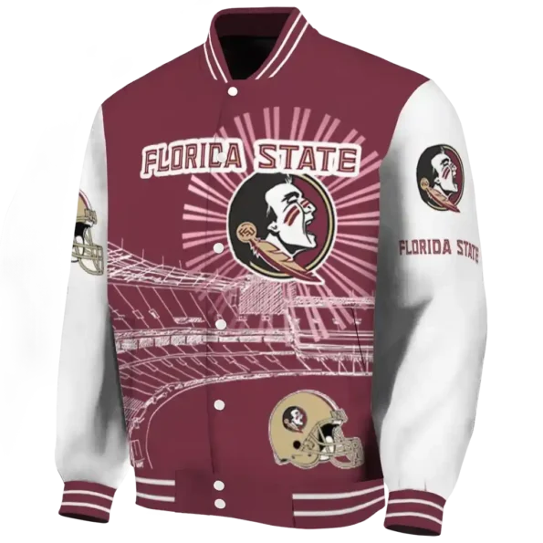 personalized florida state seminoles ferris arena garnet white varsity jacket best selling.webp