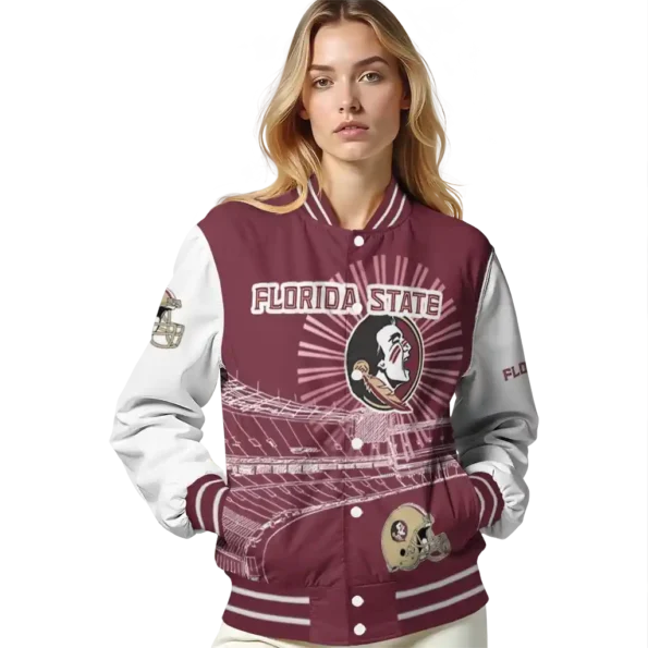 personalized florida state seminoles ferris arena garnet white varsity jacket latest model.webp