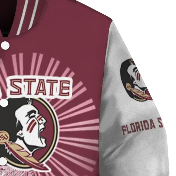 personalized florida state seminoles ferris arena garnet white varsity jacket premium grade.webp