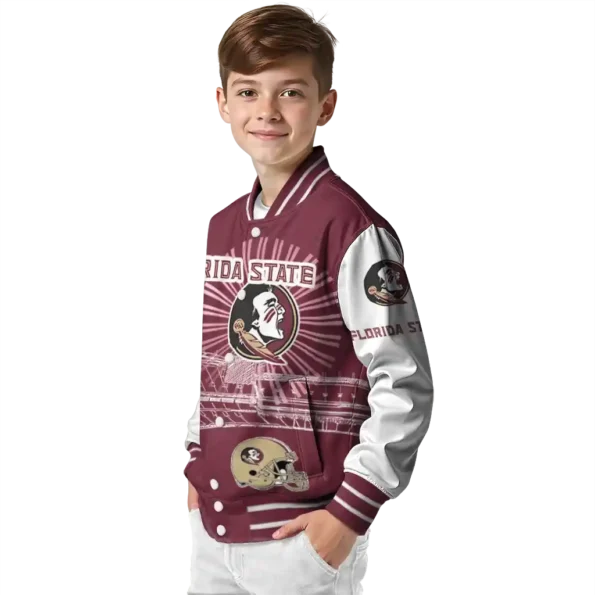 personalized florida state seminoles ferris arena garnet white varsity jacket trendy.webp