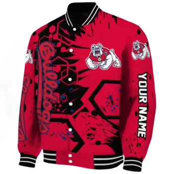 personalized fresno state bulldogs hexagon cluster red black varsity jacket best selling.webp