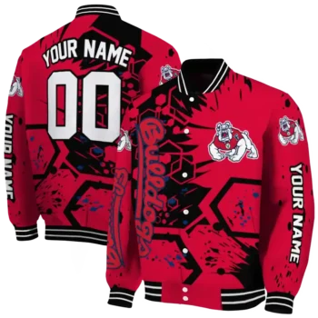 personalized fresno state bulldogs hexagon cluster red black varsity jacket fashion forward.webp