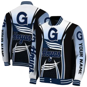 personalized georgetown hoyas mesh effect blue black varsity jacket fashion forward.webp