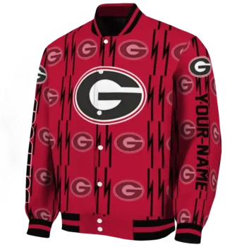 personalized georgia bulldogs bolt stripe red varsity jacket best selling.webp