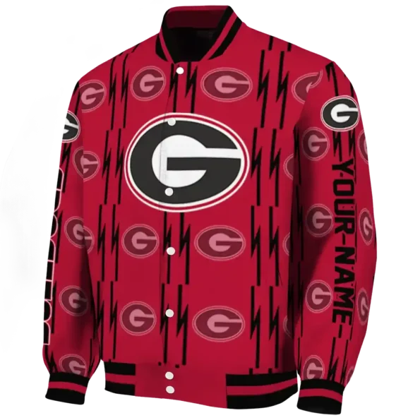 personalized georgia bulldogs bolt stripe red varsity jacket best selling.webp
