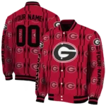 personalized georgia bulldogs bolt stripe red varsity jacket best selling.webp
