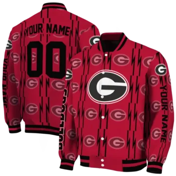 personalized georgia bulldogs bolt stripe red varsity jacket fashion forward.webp