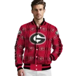 personalized georgia bulldogs bolt stripe red varsity jacket best selling.webp
