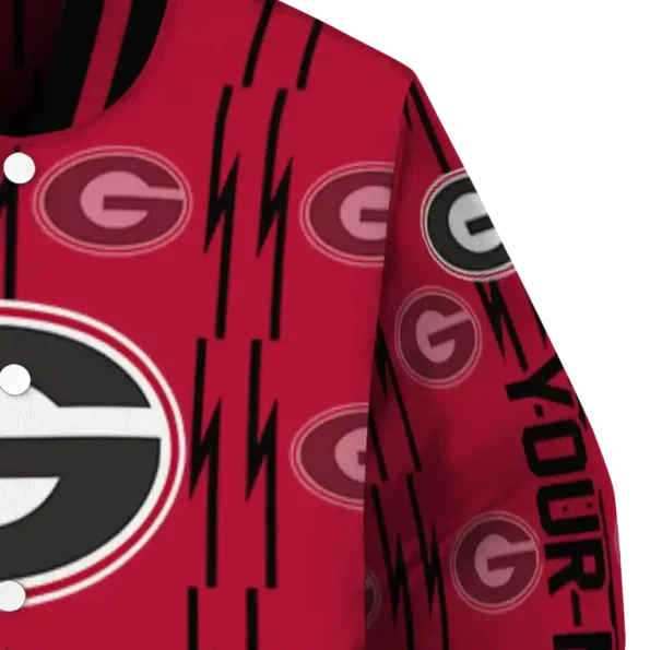 personalized georgia bulldogs bolt stripe red varsity jacket premium grade.webp