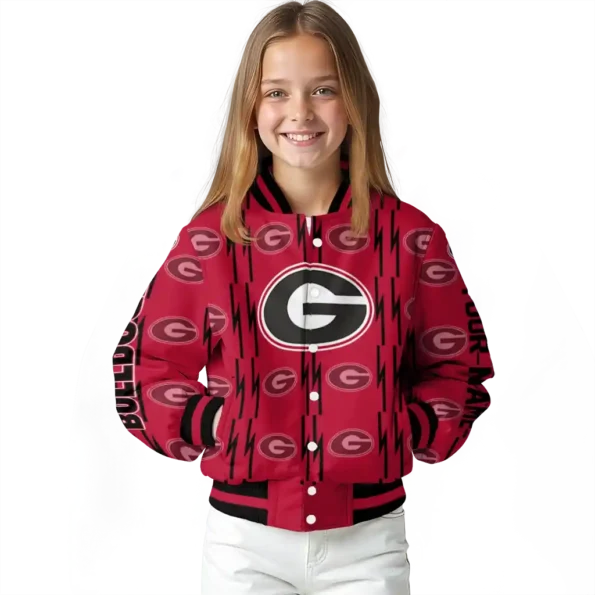 personalized georgia bulldogs bolt stripe red varsity jacket top rated.webp